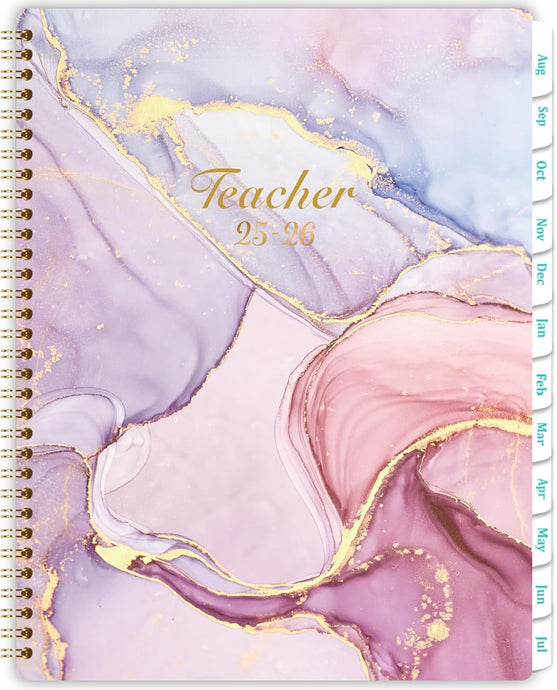Teacher Planner 2025-26 - Weekly and Monthly Teacher Lesson Planner 2025-2026, Aug 2025 -Jul 2026, 21×28 cm, Wirebound - Pastel Purple and Pink
