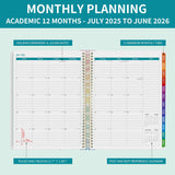 Teacher Planner 2025-2026 A4 Academic Diary, Jul. 2025 - Jun. 2026,8.5" x 11",Mid Year Teacher Diary, Plan Book with Pocket Folder, Color Tabs