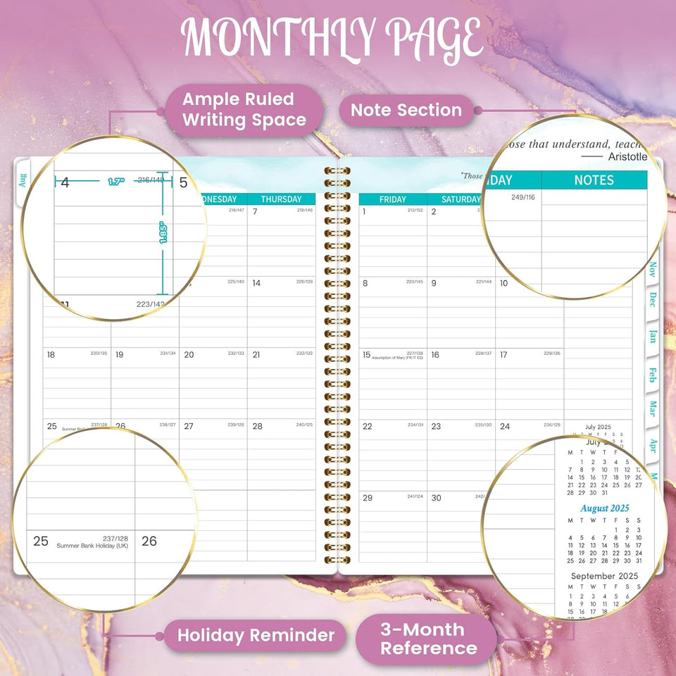 Teacher Planner 2025-26 - Weekly and Monthly Teacher Lesson Planner 2025-2026, Aug 2025 -Jul 2026, 21×28 cm, Wirebound - Pastel Purple and Pink