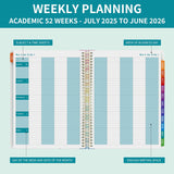 Teacher Planner 2025-2026 A4 Academic Diary, Jul. 2025 - Jun. 2026,8.5" x 11",Mid Year Teacher Diary, Plan Book with Pocket Folder, Color Tabs