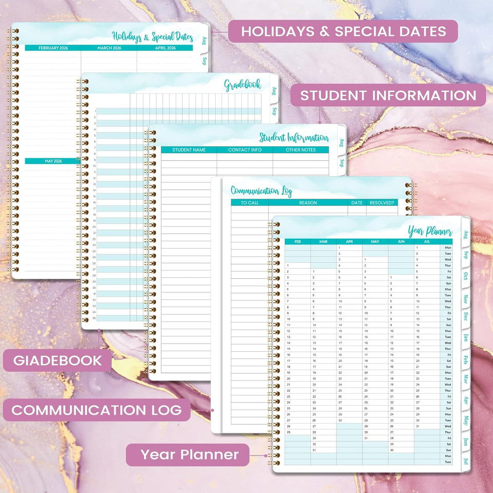 Teacher Planner 2025-26 - Weekly and Monthly Teacher Lesson Planner 2025-2026, Aug 2025 -Jul 2026, 21×28 cm, Wirebound - Pastel Purple and Pink