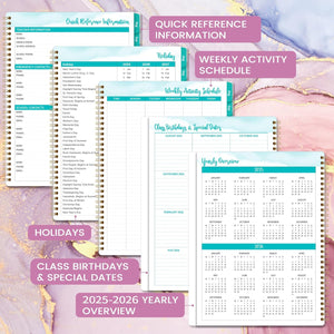 Teacher Planner 2025-26 - Weekly and Monthly Teacher Lesson Planner 2025-2026, Aug 2025 -Jul 2026, 21×28 cm, Wirebound - Pastel Purple and Pink