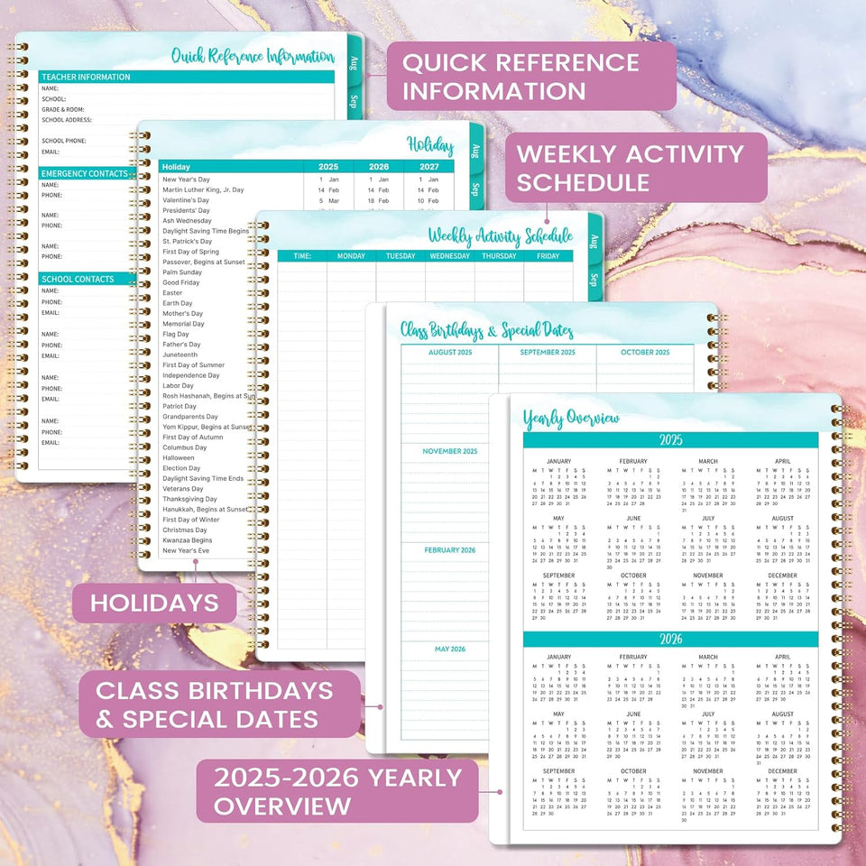 Teacher Planner 2025-26 - Weekly and Monthly Teacher Lesson Planner 2025-2026, Aug 2025 -Jul 2026, 21×28 cm, Wirebound - Pastel Purple and Pink