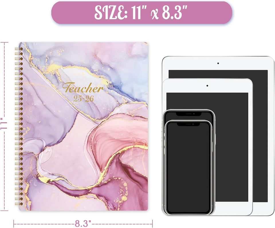 Teacher Planner 2025-26 - Weekly and Monthly Teacher Lesson Planner 2025-2026, Aug 2025 -Jul 2026, 21×28 cm, Wirebound - Pastel Purple and Pink
