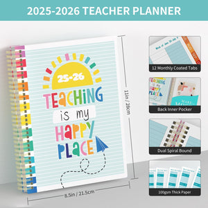 Teacher Planner 2025-2026 A4 Academic Diary, Jul. 2025 - Jun. 2026,8.5" x 11",Mid Year Teacher Diary, Plan Book with Pocket Folder, Color Tabs