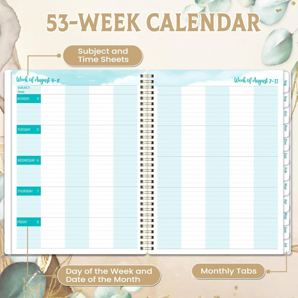 Teacher Planner 2025-2026 - A4 Academic Diary 2025-2026 from Aug. 2025 to Jul. 2026, Week to View Teacher Planner, Monthly tabs, Inspirational Quotes & Graph Paper Pages