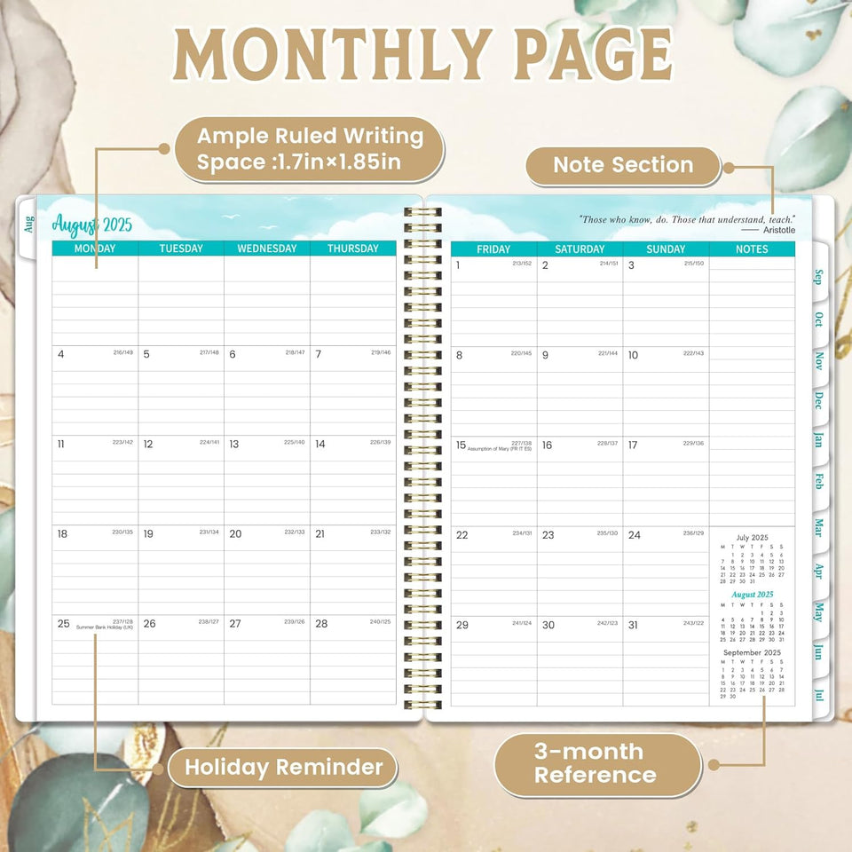 Teacher Planner 2025-2026 - A4 Academic Diary 2025-2026 from Aug. 2025 to Jul. 2026, Week to View Teacher Planner, Monthly tabs, Inspirational Quotes & Graph Paper Pages
