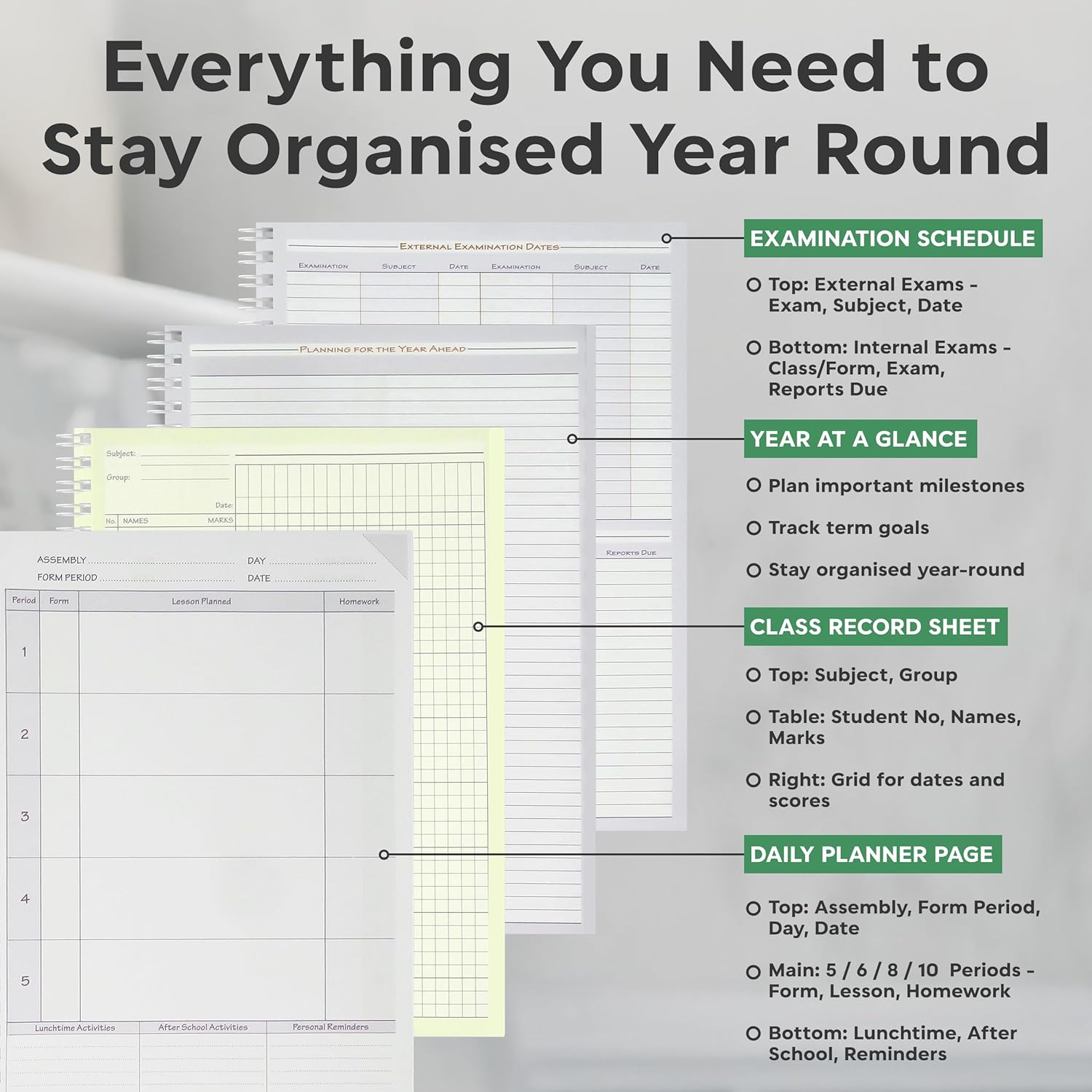 Educational Planning Books - The Teachers Planner Wirobound 2025-26 | A4 Teacher Planner & Academic Diary, Page-a-Day Teacher Notebook in 6 Periods per Day - Pink (TP3-Pink)