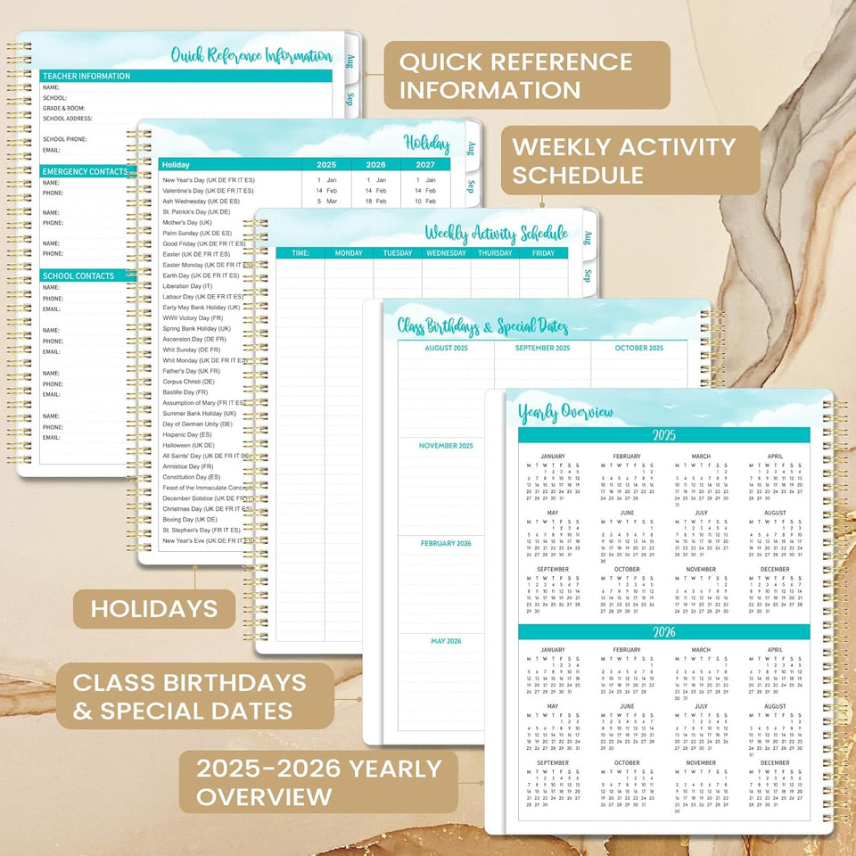 Teacher Planner 2025-2026 - A4 Academic Diary 2025-2026 from Aug. 2025 to Jul. 2026, Week to View Teacher Planner, Monthly tabs, Inspirational Quotes & Graph Paper Pages