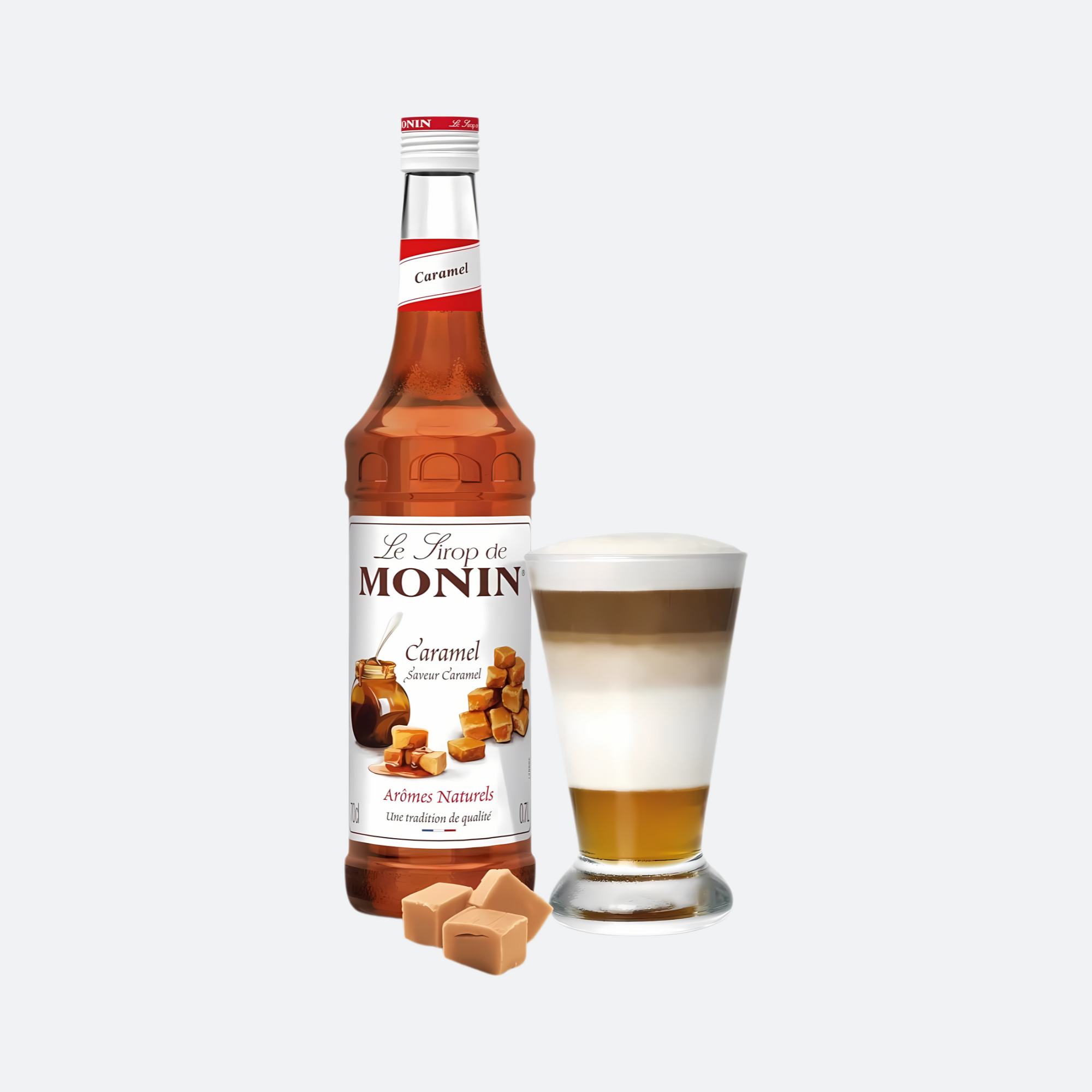 Monin Premium Caramel Syrup 700ml | Caramel Syrup for Coffee and Cocktail Flavouring + Monin Pump