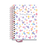 Teacher Planner 2025-2026 A5 size by Pirongs | 6 Lesson Planner for Teachers | Page a day | Undated, Hardback, Wiro-bound Teachers Planner - Polka Party