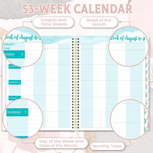 Teacher Planner 2025-2026 - Week to View Teacher Planner from Aug. 2025 to Jul. 2026, Academic Diary 2025-2026, Lesson Plan Book for Teacher, Pink