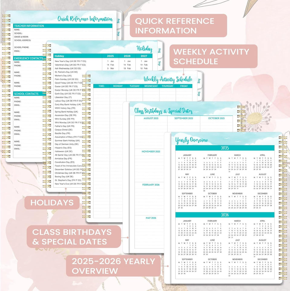 Teacher Planner 2025-2026 - Week to View Teacher Planner from Aug. 2025 to Jul. 2026, Academic Diary 2025-2026, Lesson Plan Book for Teacher, Pink