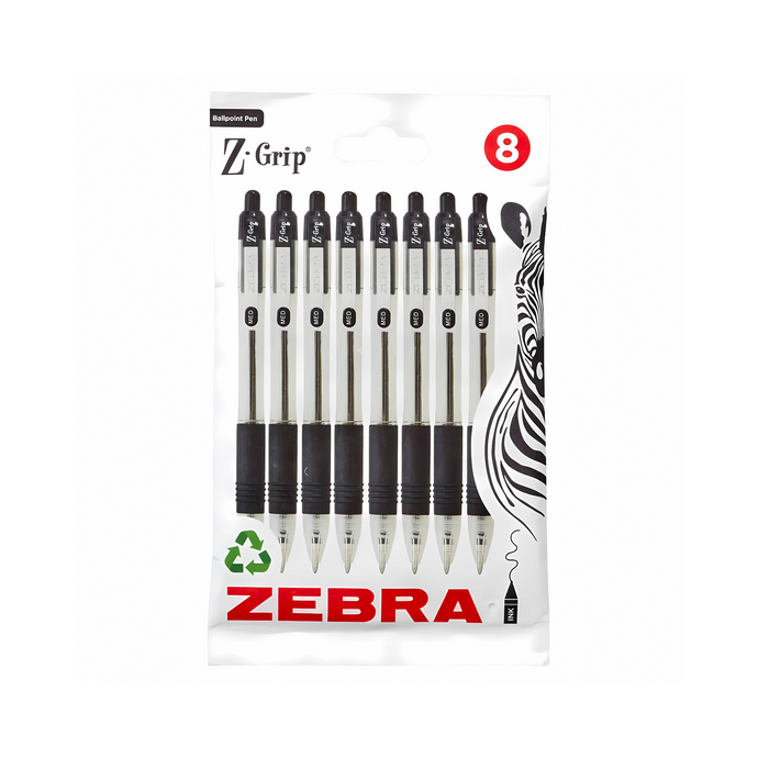 Zebra Z Grip Retractable Ballpoint Pens 8pk - Black