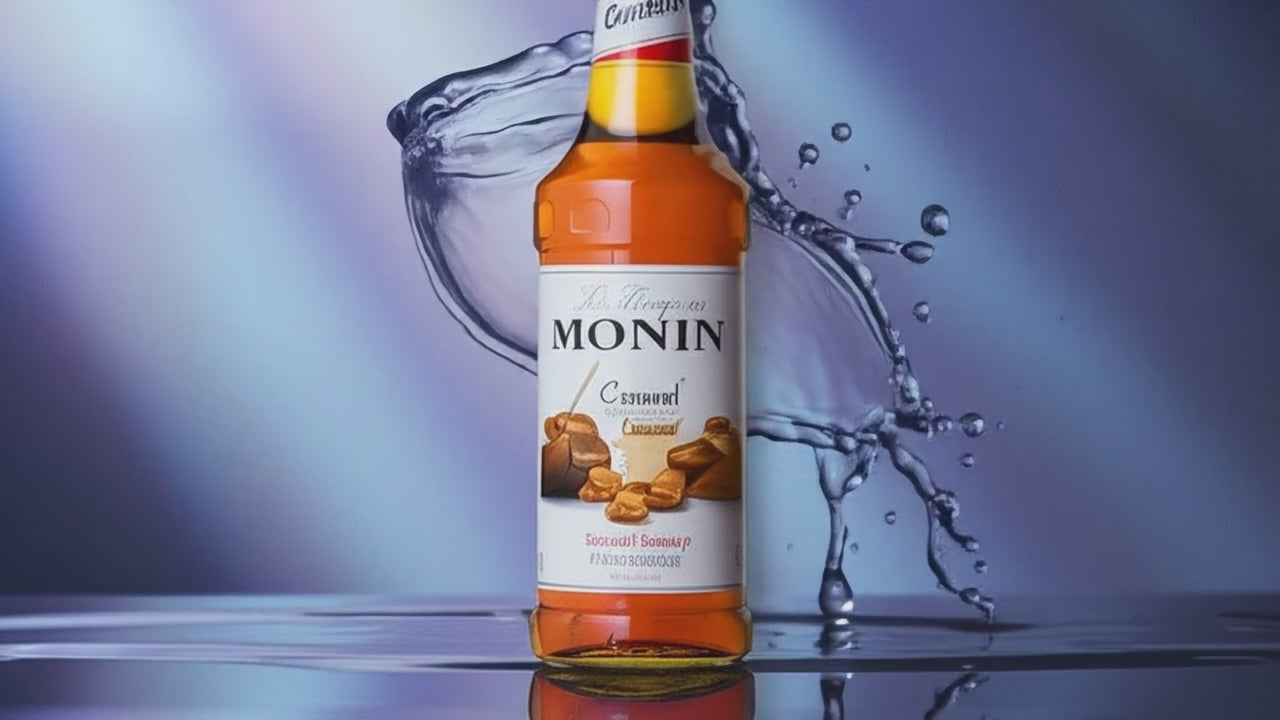 Monin Premium Caramel Syrup 700ml | Caramel Syrup for Coffee and Cocktail Flavouring + Monin Pump