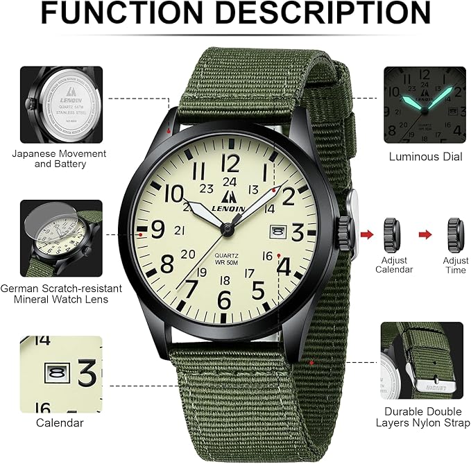 LN LENQIN Military Analog Quartz Watch – Men’s Waterproof