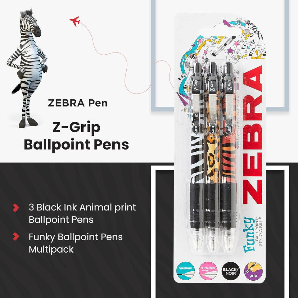 Zebra Z-Grip Animal Design Ballpoint Pens – 3 Pack