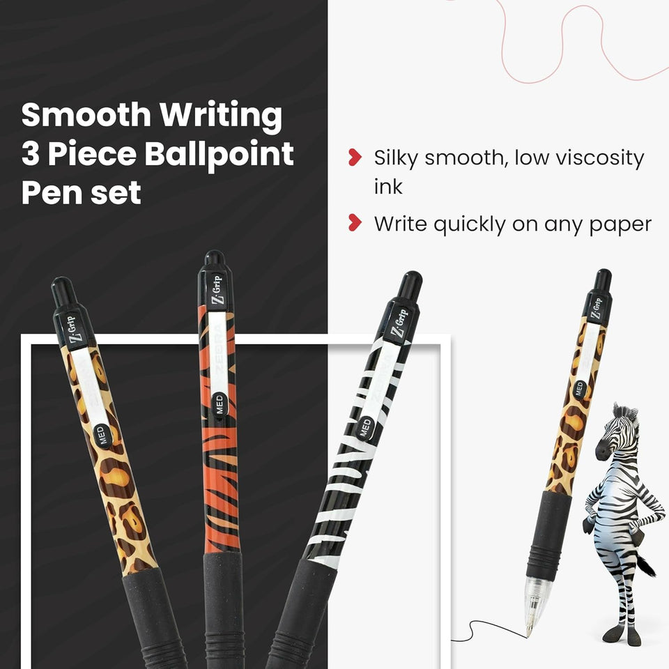Zebra Z-Grip Animal Design Ballpoint Pens – 3 Pack